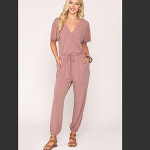 Mauve Leopard Jacquard Knit Jumpsuit